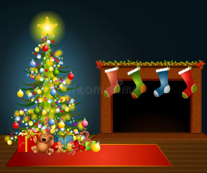 Chimenea del árbol de navidad stock de ilustración Chimenea del árbol de navidad stock de ilustración