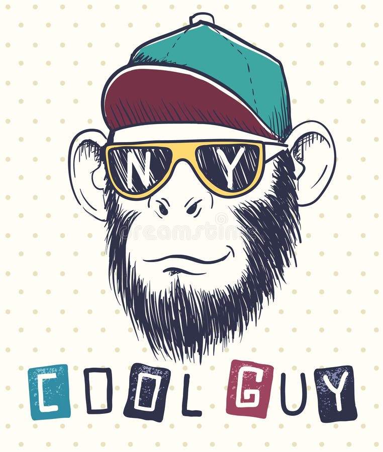 Chimpancé fresco del mono vestido en gafas de sol stock de ilustración Chimpancé fresco del mono vestido en gafas de sol stock de ilustración