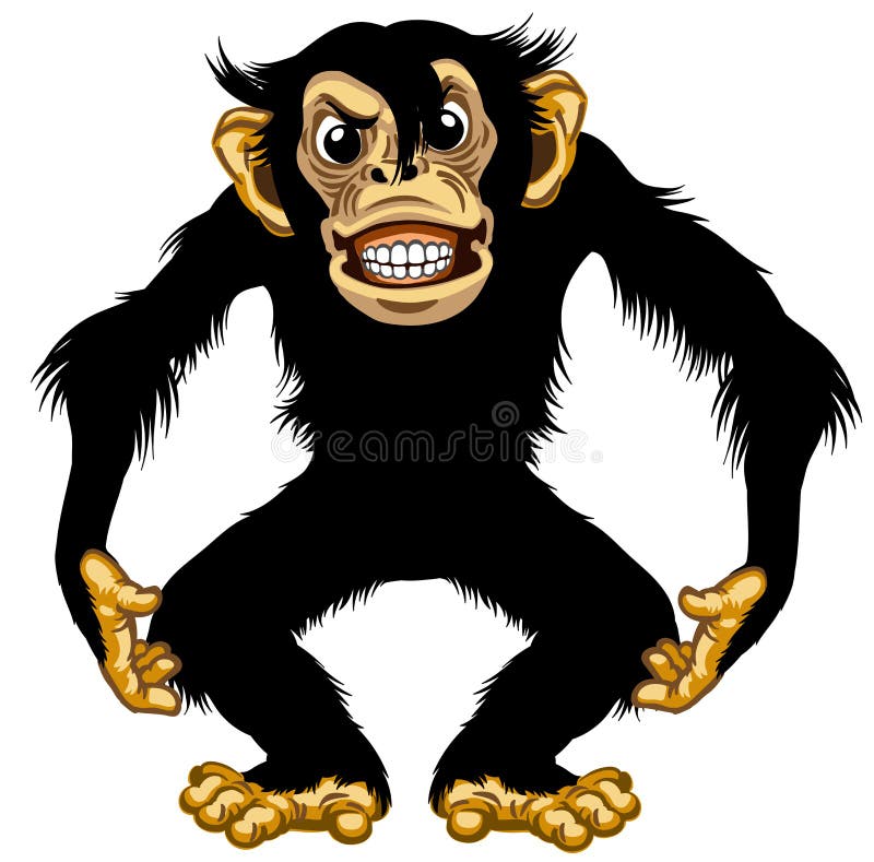 Chimpancé furioso de la historieta en actitud agresiva stock de ilustración Chimpancé furioso de la historieta en actitud agresiva stock de ilustración