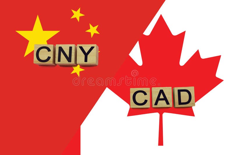 China and Canada Conflict. Country Flags on Broken Wall Stock Image