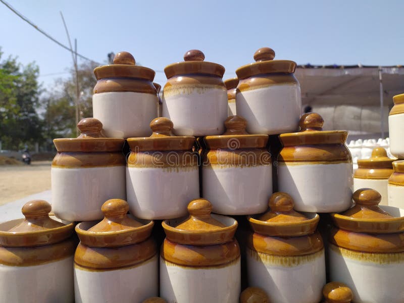 China Clay or Ceramic Jars Mostly Used To Store Pickles in India Stock