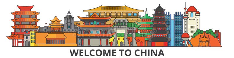 China-Entwurfsskyline, chinesische flache dünne Linie Ikonen, Marksteine, Illustrationen China-Stadtbild, chinesische Vektorreise stock abbildung China-Entwurfsskyline, chinesische flache dünne Linie Ikonen, Marksteine, Illustrationen China-Stadtbild, chinesische Vektorreise stock abbildung