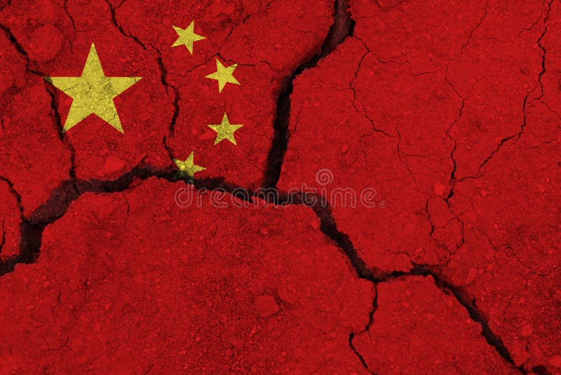 China flag on the cracked earth