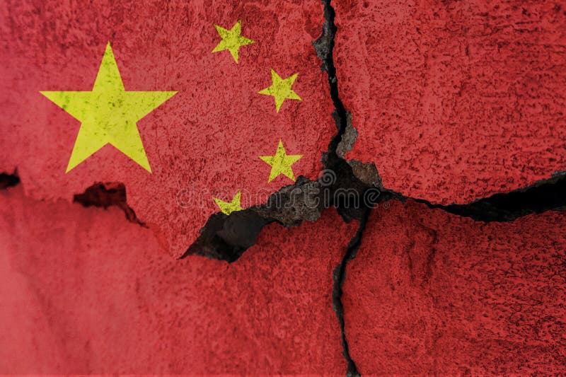 China Flag on Cracked Wall. Earthquake or Drought Concept Stock Image