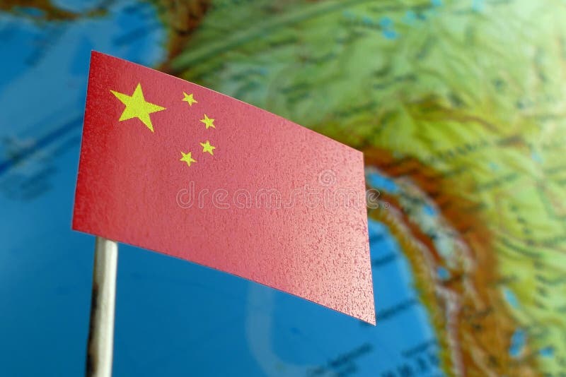 China flag with a globe map as a background