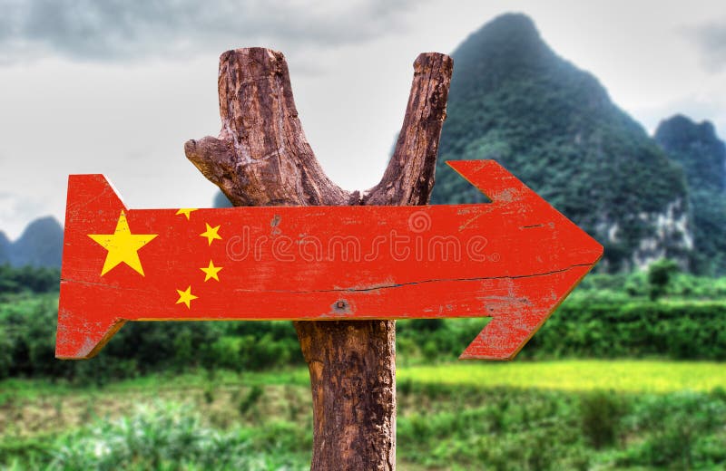 China flag wooden sign with rural background