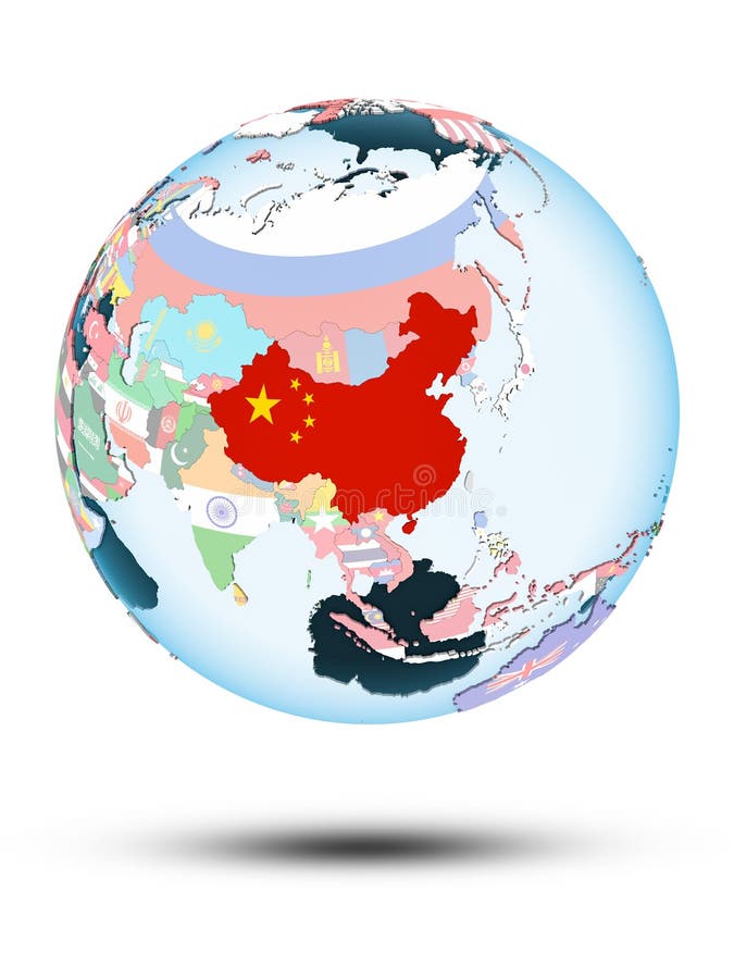 China on globe with flags stock illustration. Illustration of render