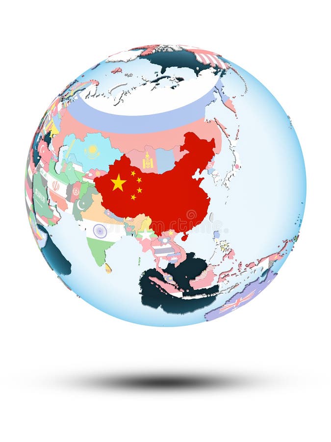 China on globe with flags stock illustration. Illustration of render