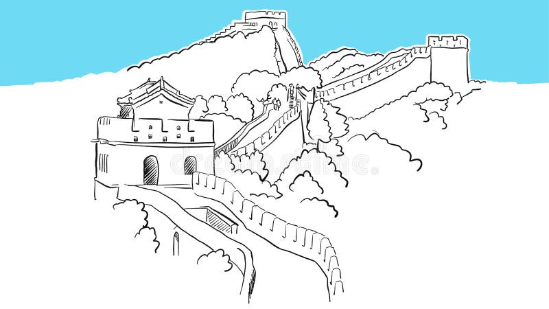 China Great Wall Lineart Vector Schets vector illustratie China Great Wall Lineart Vector Schets vector illustratie