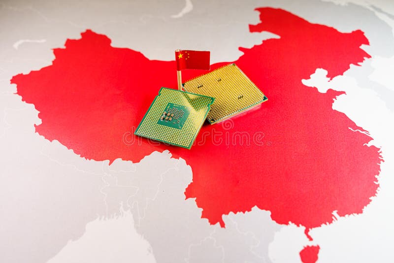 China made CPU chips on a Chinese red map.