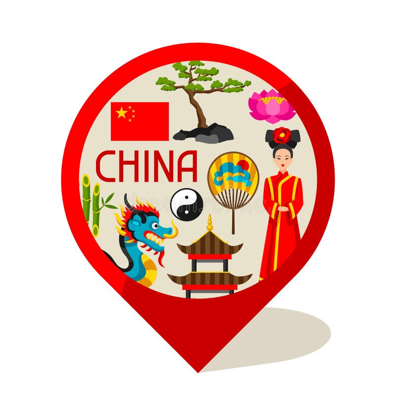 China Marker Design. Chinese Symbols and Objects Stock Vector