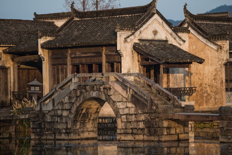 Chinese ancient water village with tradition bridge, house, culture and life