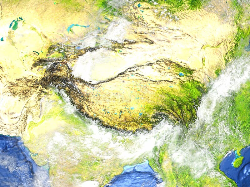 China- und Mongolei-Region auf Erde - sichtbarer Meeresgrund lizenzfreie abbildung