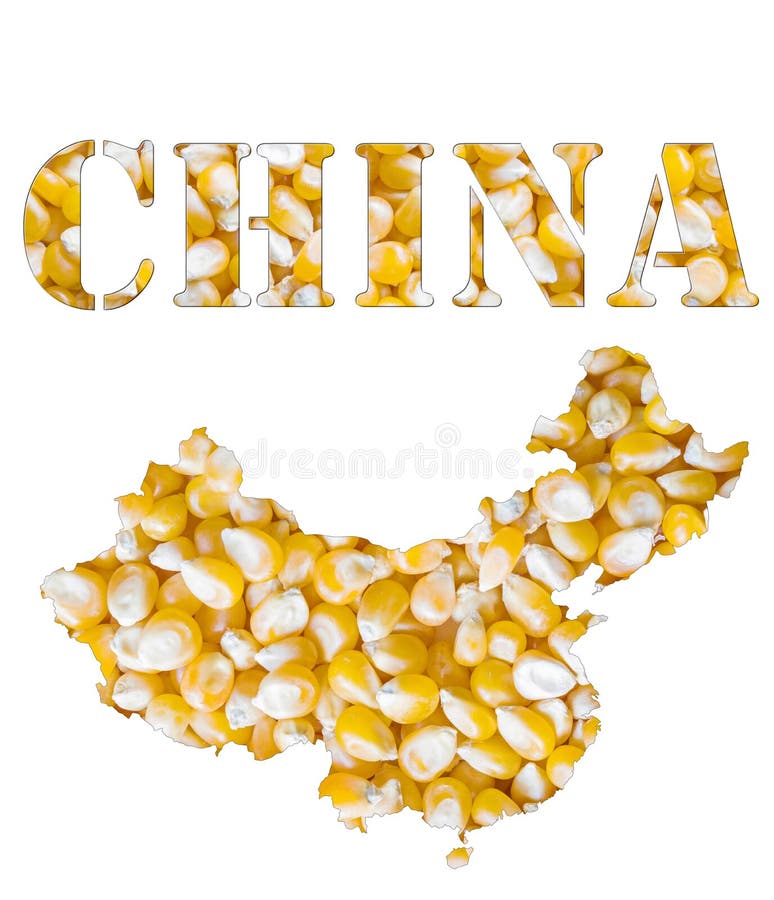 China Word and Country Map Shaped with Corn Seeds Stock Photo Image