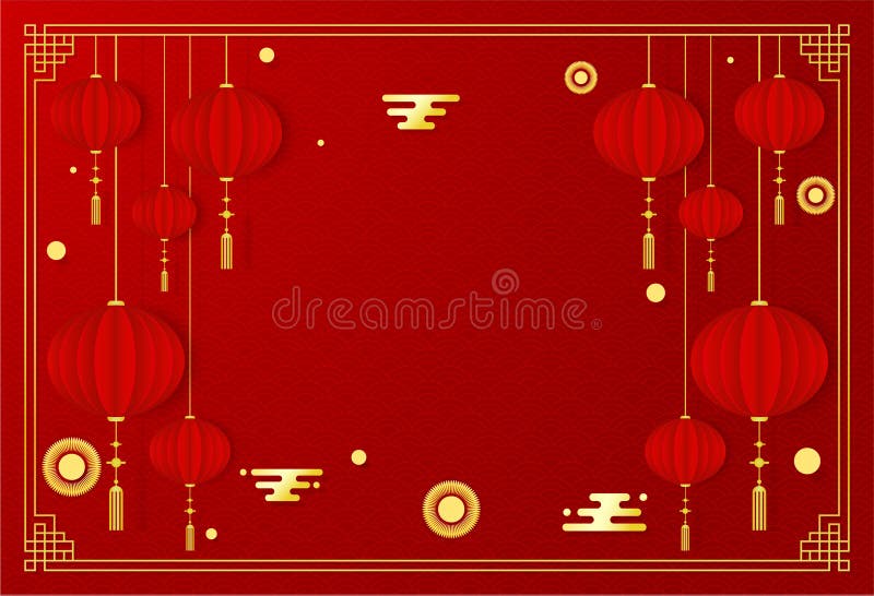 Chinees de kaartmalplaatje van de Nieuwjaar rood groet met traditionele Aziatische decoratie en gouden elementen en lege ruimte v vector illustratie Chinees de kaartmalplaatje van de Nieuwjaar rood groet met traditionele Aziatische decoratie en gouden elementen en lege ruimte v vector illustratie