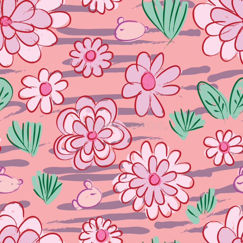 Chinees van het de bloemgras van het inktkonijn het land naadloos patroon royalty-vrije illustratie Chinees van het de bloemgras van het inktkonijn het land naadloos patroon royalty-vrije illustratie