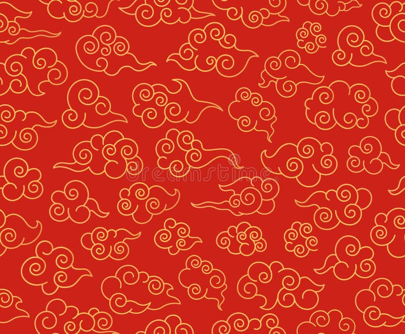 Chinees wolkenpatroon Traditionele aziatische versiering Rode decoratieve draaikolk in de japanse stijlvector naadloos stock illustratie Chinees wolkenpatroon Traditionele aziatische versiering Rode decoratieve draaikolk in de japanse stijlvector naadloos stock illustratie