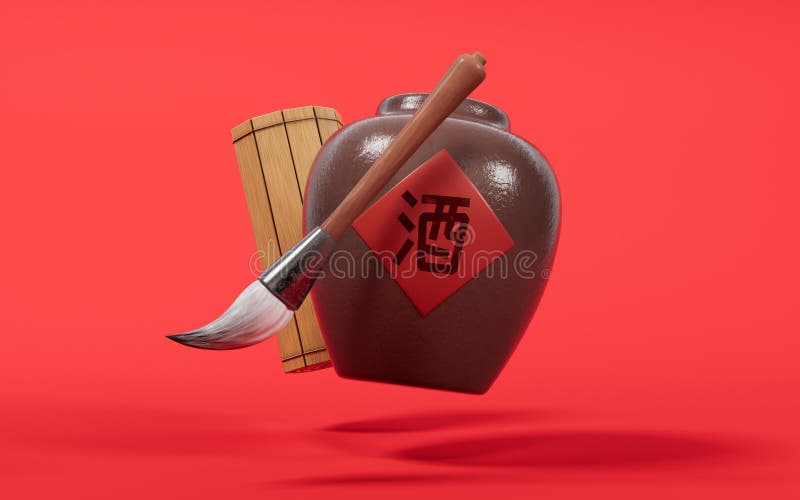 Chinese Ancient Wine with Retro Style, 3d Rendering. Translation on the