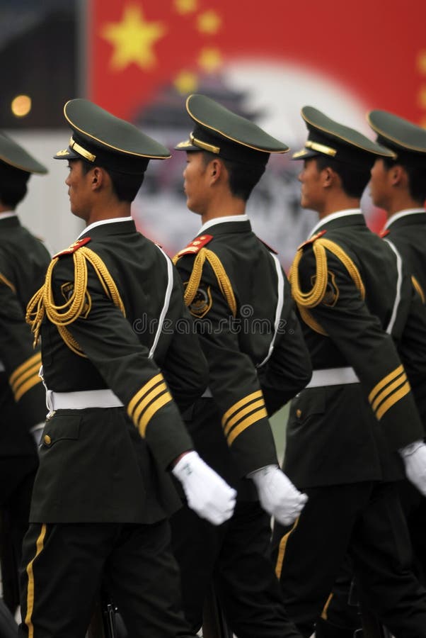 Chinese Red Army Soldiers Marching In The Street Of Shanghai Chi 