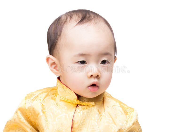 Chinese Baby Boy Portrait with Traditional Costume Stock Photo Image