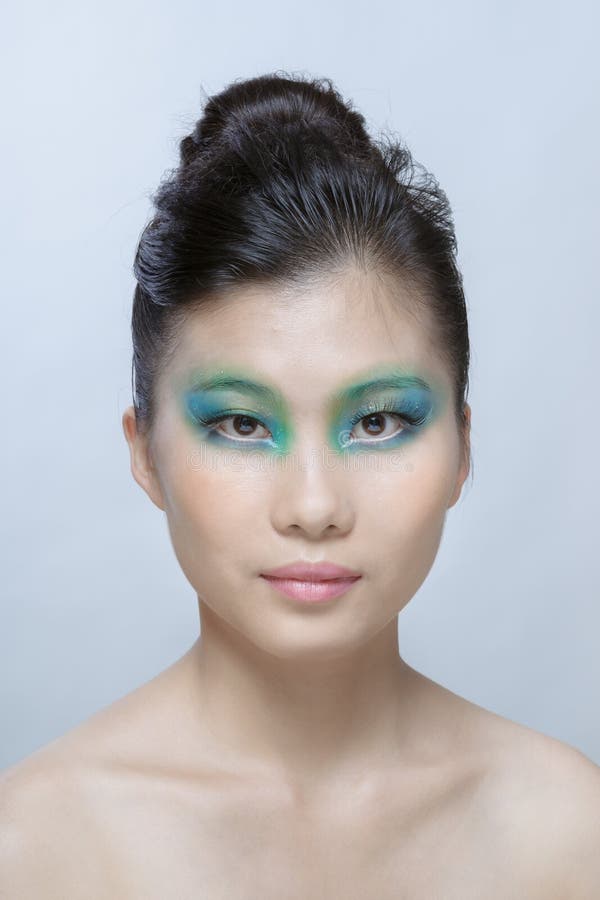 Chinese Beauty Applying Makeup with Brush Stock Photo Image of