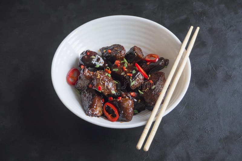 Beef with Honey and Black Pepper Sauce. Top View. Stock Photo Image