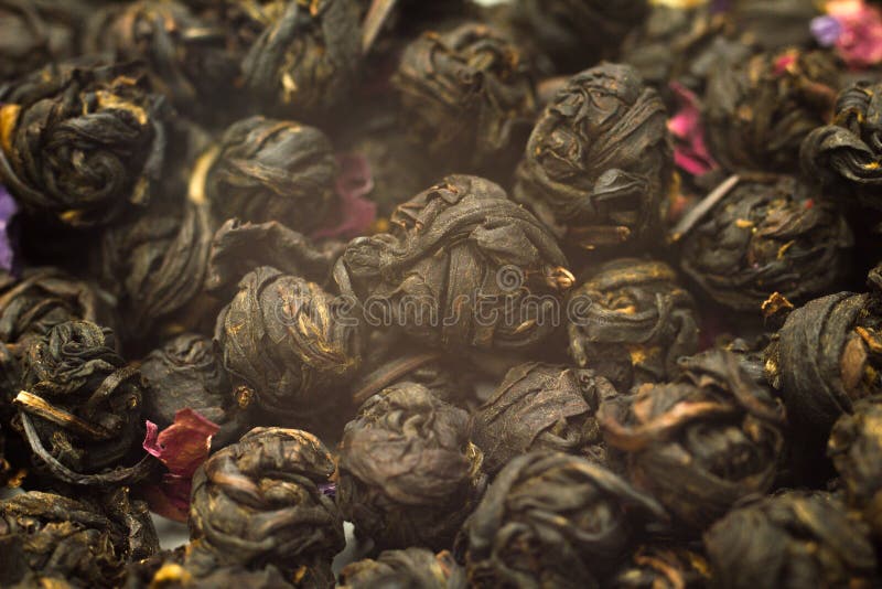 Chinese Black Tea Leaf Balls with Flower Stock Image Image of plant