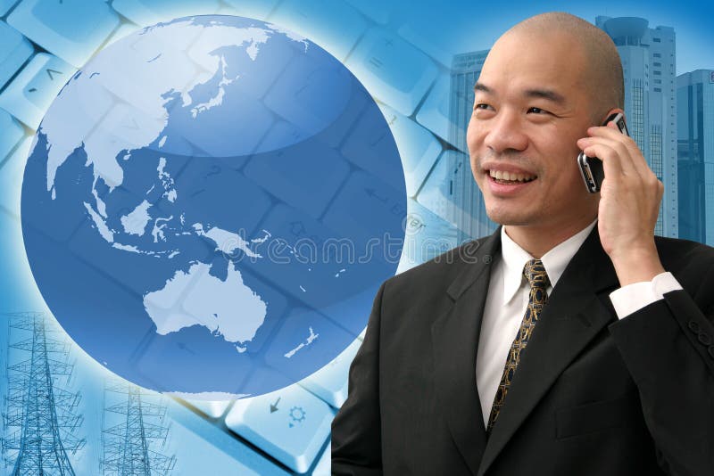Oriental Chinese business man on cellular phone in communication