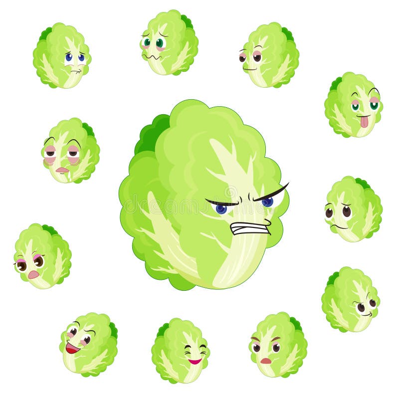Chinese cabbage cartoon with many expressions royalty free illustration Chinese cabbage cartoon with many expressions royalty free illustration