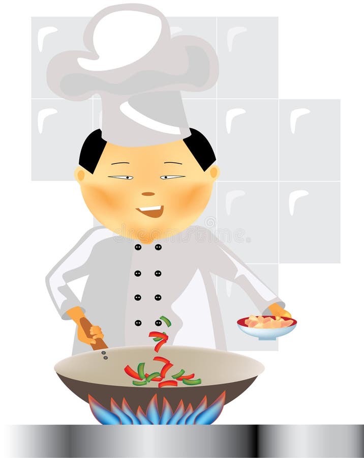 Chinese chef at work stock illustration