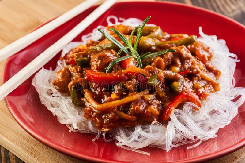 Chinese Chicken with Rice Noodles Stock Photo - Image of white, meal