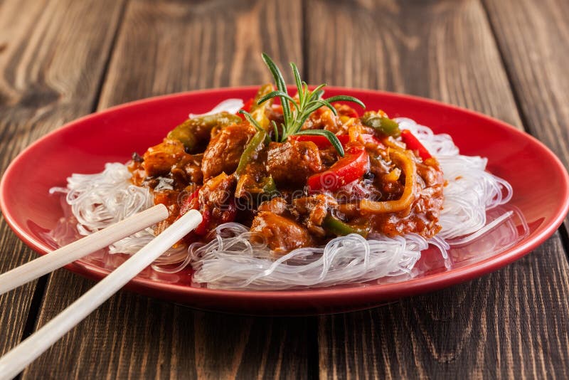 Chinese Chicken with Rice Noodles Stock Photo - Image of stir, cuisine