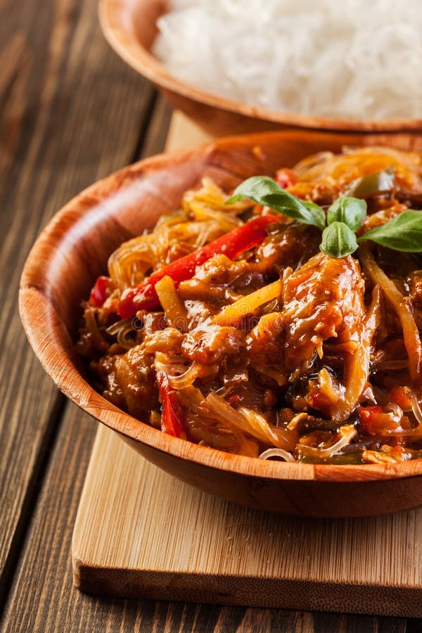 Chinese Chicken with Rice Noodles Stock Photo Image of white, meal