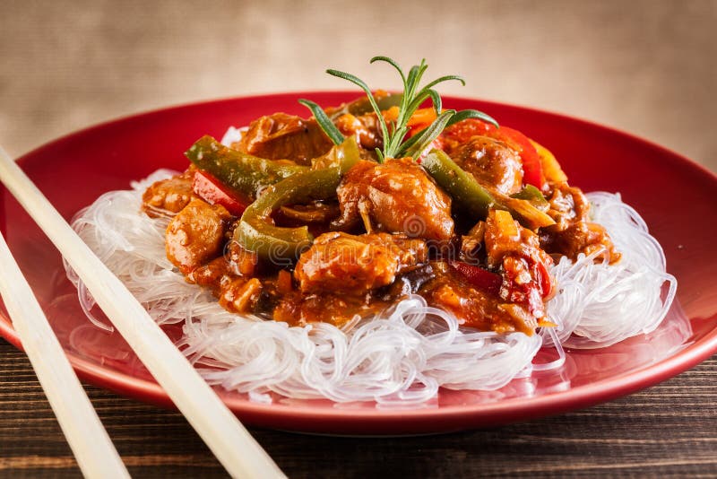 Chinese Chicken with Rice Noodles Stock Photo Image of white, meal