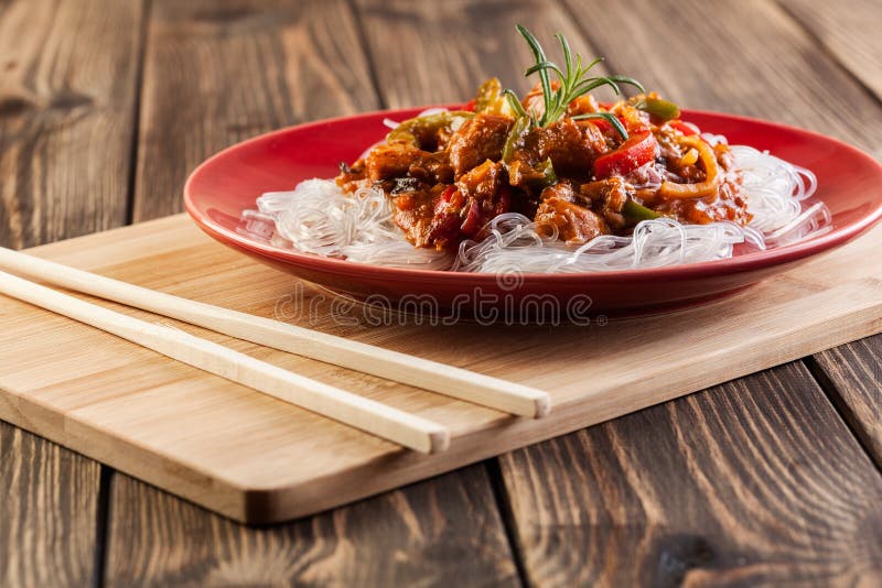 Chinese Chicken with Rice Noodles Stock Photo Image of white, meal