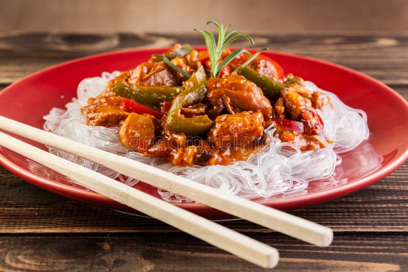 Chinese Chicken with Rice Noodles Stock Photo Image of white, meal