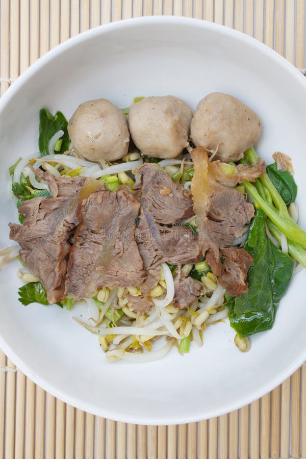 Chinese Clear Soup with Boiled Entrails and Vegetables Stock Photo