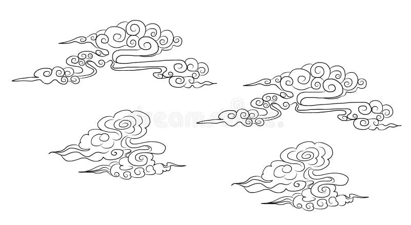 Premium Vector  Asian cloud set traditional brush ink cloudy ornaments in  chinese korean and japanese style