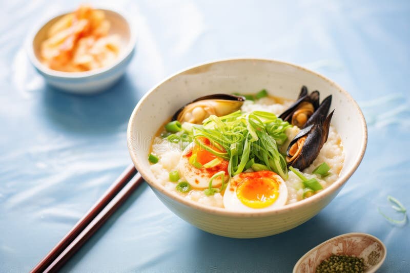 Chinese Congee with Century Eggs and Scallions Stock Photo - Image of ...