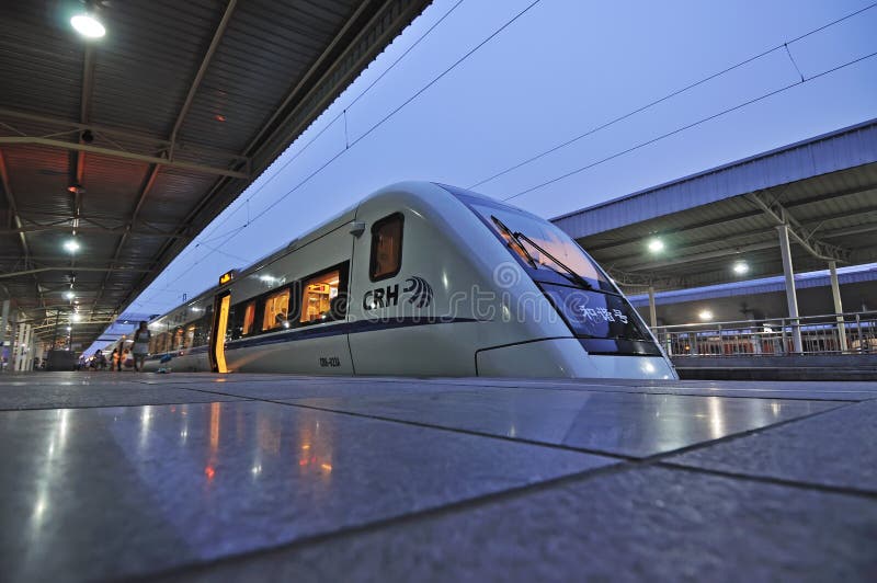 Chinese CRH fast train pass railway station royalty free stock image