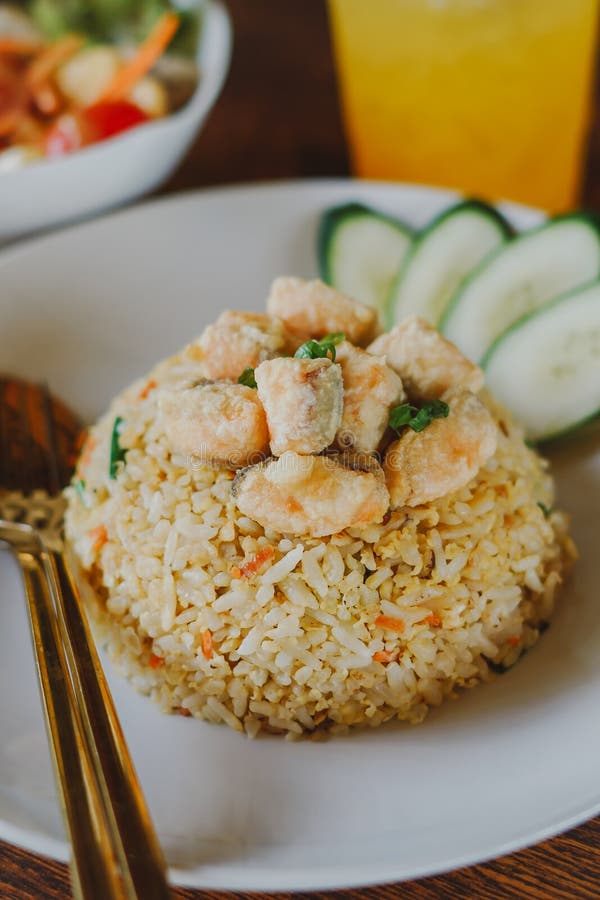 Salmon Fish and Egg Fried Rice Stock Photo Image of food, fried