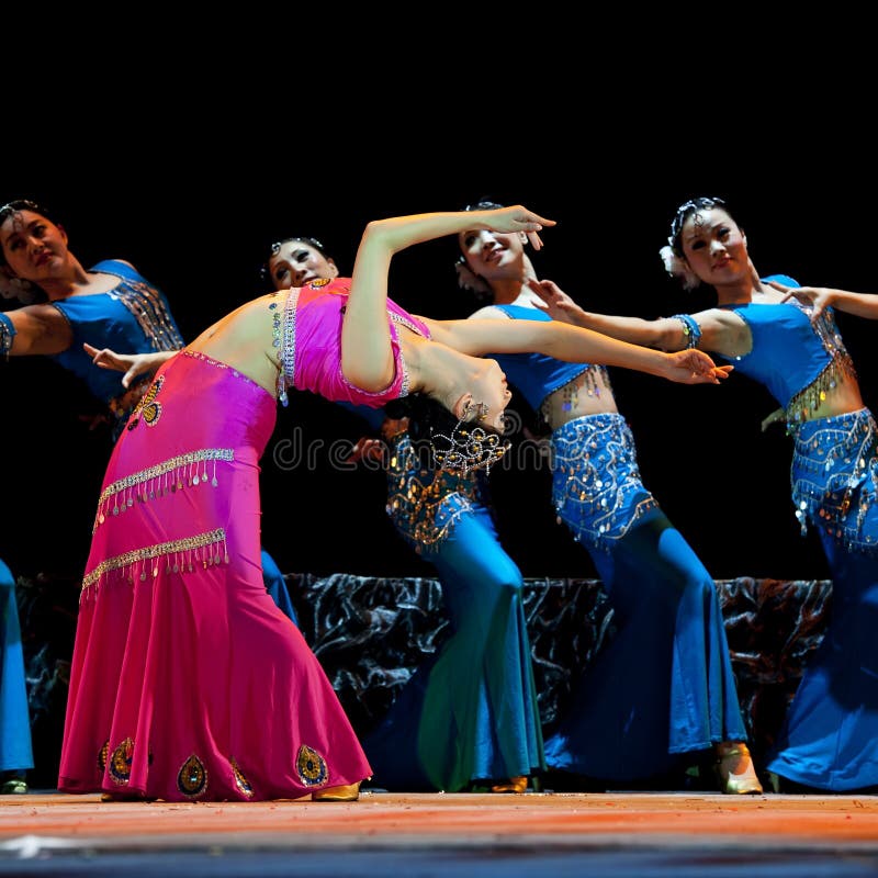 Chinese Dai Ethnic Dancers Perform on Stage Editorial Stock Image