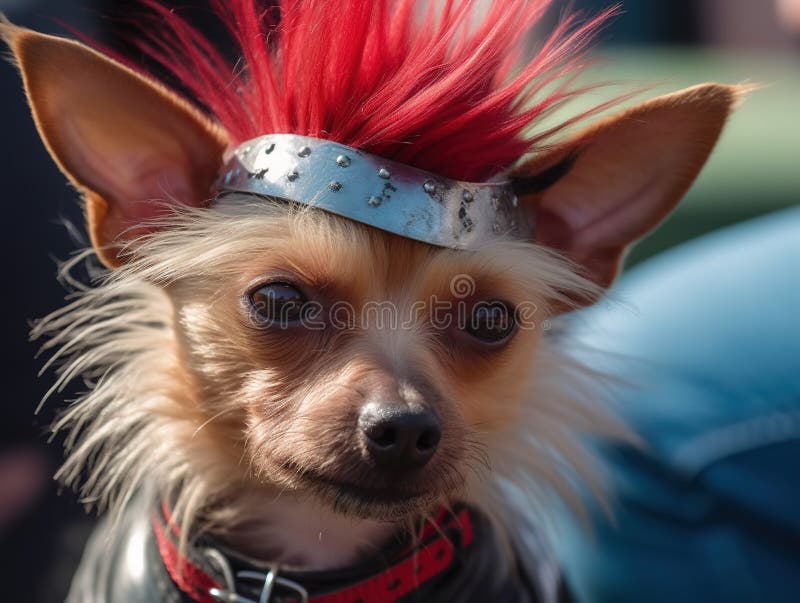 Cool, Humorous, Tiny Chinese Crested Dog With Punk-Style Colored Hair AI generated. Cool, Humorous, Tiny Chinese Crested Dog With Punk-Style Colored Hair AI generated