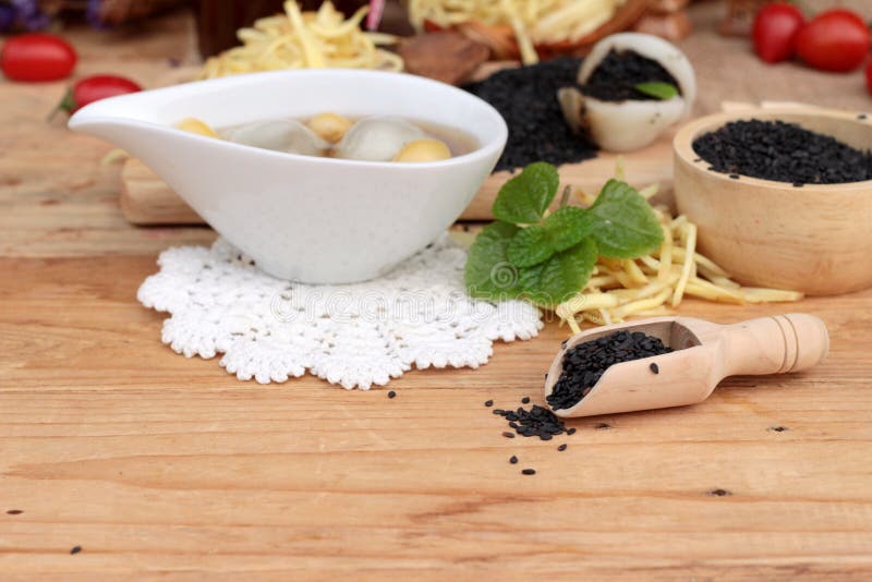 Chinese Dessert ,glutinous Rice Balls in Ginger Soup. Stock Photo