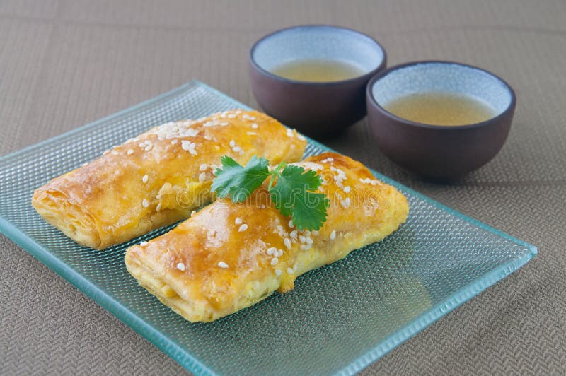 Chinese Dim Sum (Char Siew Pastry) with tea. Crispy diet stock images, royalty-free photos and pictures