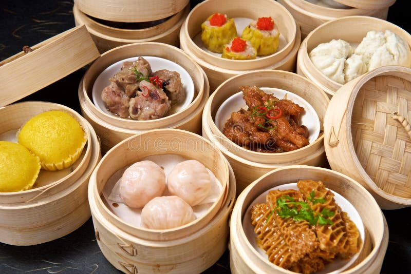 Chinese Yumcha Dimsum Set in bamboo container. Dimsum restaurant stock images, royalty-free photos and pictures