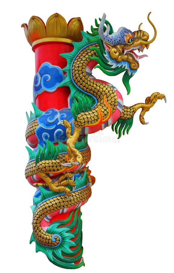 Chinese dragon statue isolated on white with clipping path.