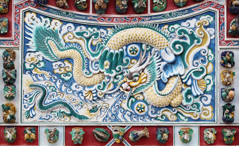 Chinese dragon texture on the wall, Thailand