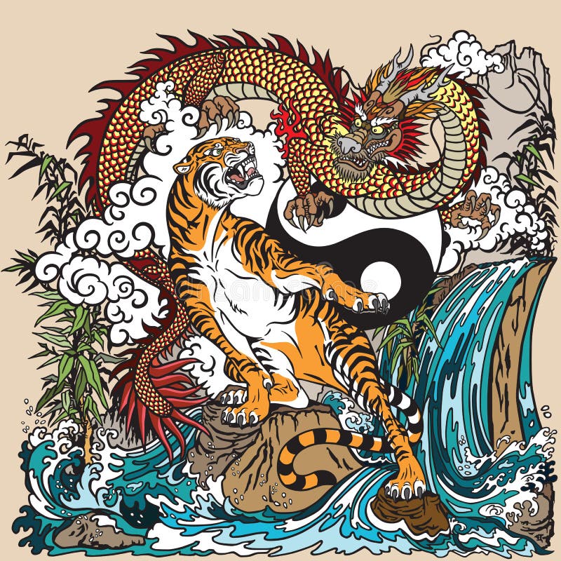 Chinese dragon versus tiger in the landscape