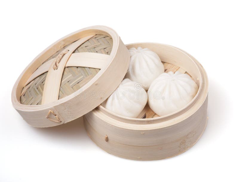 Chinese dumpling in a bamboo steamer